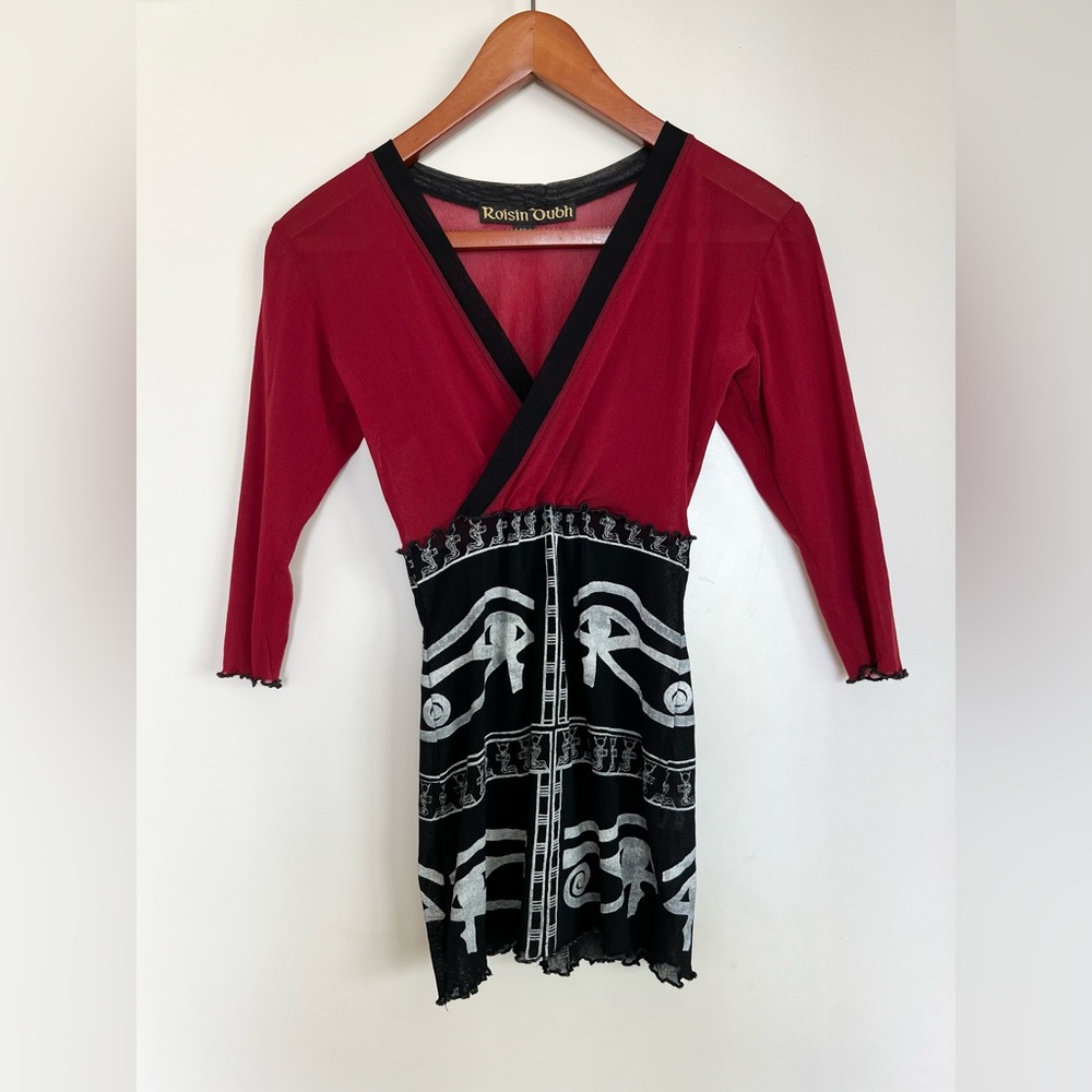 Roisin Dubh Red & Black Symbolic Top – Made in New Zealand (Fits XS/S)